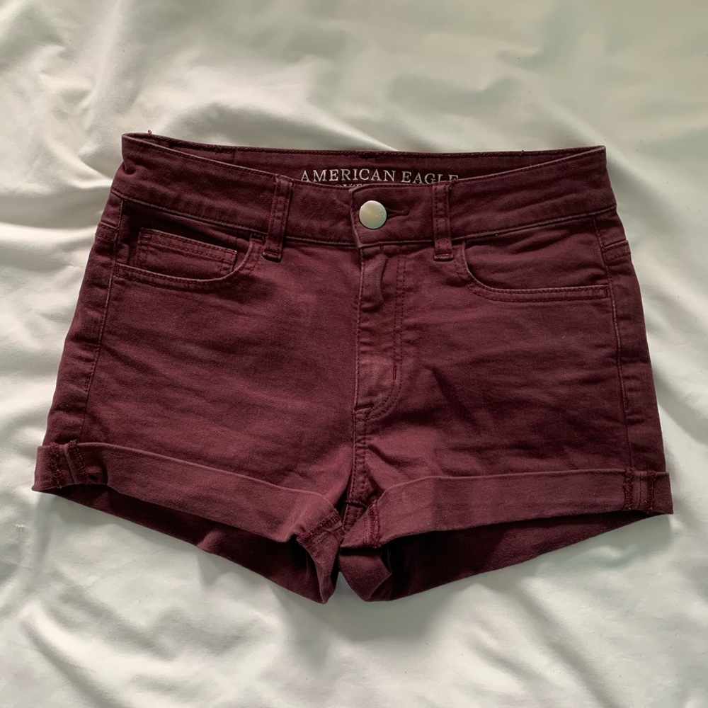 burgundy AEO jean shorts